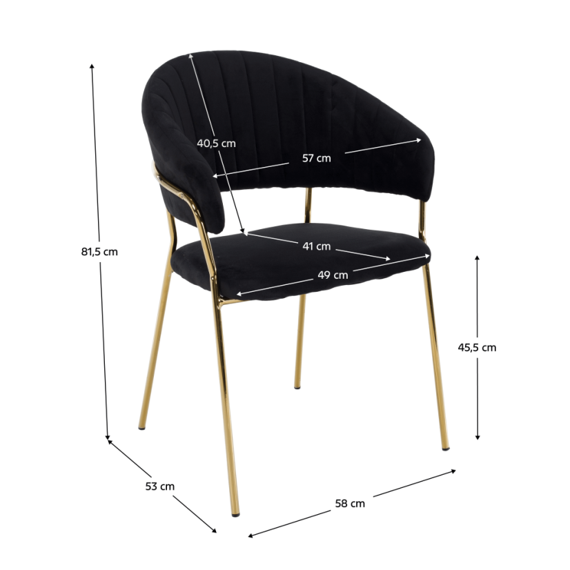 Designer-Esszimmerstuhl, schwarzer Samtstoff/Gold-Chrom-Gold, DASMIN TYP 1