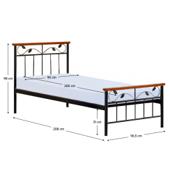 Krevet s letvičastim okvirom, drvo trešnja/metal, 90x200, MORENA NOVO