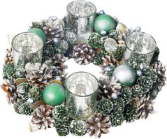 Veniec MagicHome Vianoce, adventný, zeleno-strieborný, 30 cm