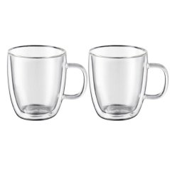 Dvostruka staklena šalica MIA 350ml s ručkom, set od 2