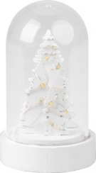 Dekorácia MagicHome Vianoce, biely stromček v kupole, LED, teplá biela, interiér, 5,5x9 cm
