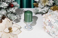 MagicHome Weihnachtskerze, 7x10 cm, zylindrisch, grün, Metallic-Effekt