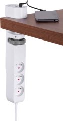 Kabel Strend Pro, długość 1,4 m, przedłużacz, 6 w 1, 3x gniazdo, 2x USB-A, 1x USB-C, z zaciskiem biurkowym