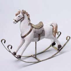 Figurină cal balansoar 32,5x7,5x24 cm polirășină alb-aurie