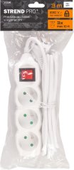 Kabel DG-F803BK L-3m, przedłużacz, biały, 3x gniazdo + wyłącznik