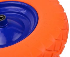 Polno kolo iz poliuretana, luknja 12 mm, premer 39 cm, širina 9,5 cm, oranžno, z osjo