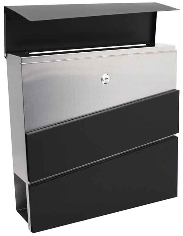 Briefkasten 37x10x37cm, rechteckig schwarz und silber, XL-TOOLS