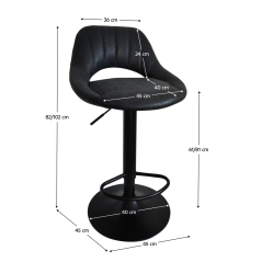 Bárszék, fekete szövet csiszolt bőr hatással, LORASA NEW