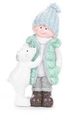 Personaj de Crăciun MagicHome, Băiat cu ursuleț, ceramică, 12,5x7x22 cm
