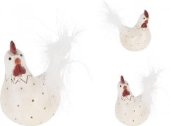 Figurka kura z piórami 8x5,7x9,5 cm mieszanka żywicy poliestrowej w kolorze białym