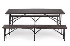 Masă de catering 180 cm + 2 bănci Set de banchet din ratan ModernHome