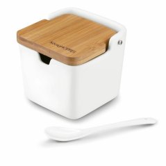 Posuda za šećer 270ml sa žlicom, porculan/bambus, bijela