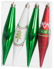 Dekoracja świąteczna MagicHome, 4 szt., czerwono-zielona, z dekoracją, na choinkę, 3x15 cm (akce)