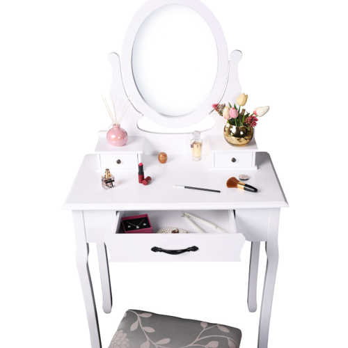 Toaletni stolić s tabureom, bijela/srebrna, LINET NEW