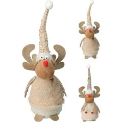 Figurină ren 42 cm textil cremă mix