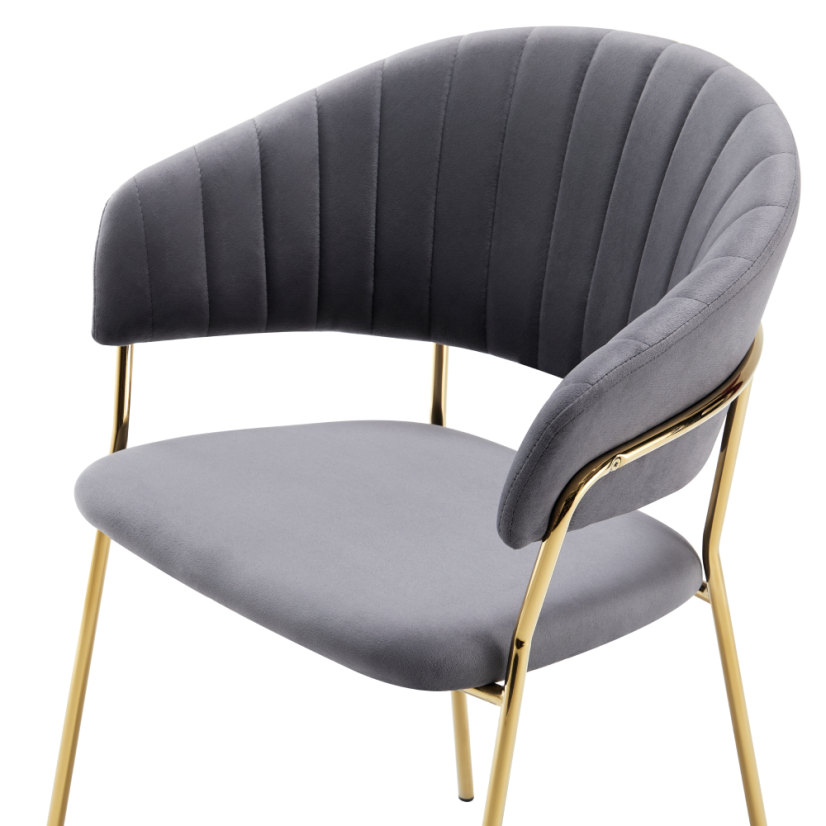 Designer Esszimmerstuhl, graubrauner Samtstoff/Goldchrom, DASMIN TYP 1