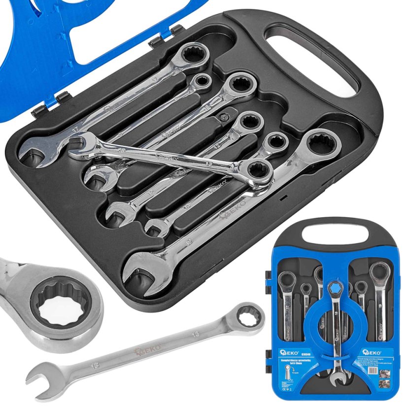 Ratschenschlüsselsatz, 7-teilig (8,10,11,13,14,17,19 mm), GEKO