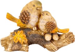 MagicHome Naturdekoration, Vögel auf einem Baumstumpf, Polyresin, 24x10,5x15,5 cm