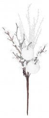 Větvička MagicHome Vánoce, s bobulkami a jablíčky, bílá, 32 cm