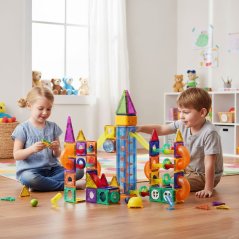 Magnetické svietiace stavebné bloky Marble Run 134 kusov