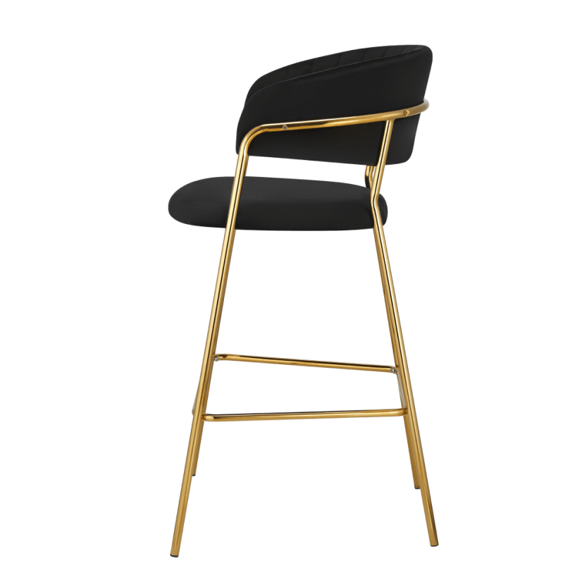 Designer-Barhocker, schwarzer Samtstoff/Gold-Chrom-Gold, DASMIN TYP 2