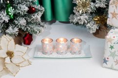 MagicHome Weihnachtskerzenhalter, auf Tablett, für Teekerzen, weiß, 26x12x7 cm