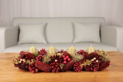 Ikebana MagicHome Weihnachten, Natur, Rot, Advent, 50x16x9 cm