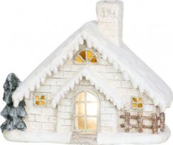 MagicHome karácsonyi dekoráció, Ház kéményes, kerámia, 3xAA, 40 cm, LED