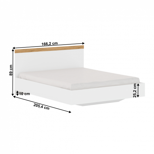Łóżko podwójne, 160x200, biały/dąb wotan, VILGO