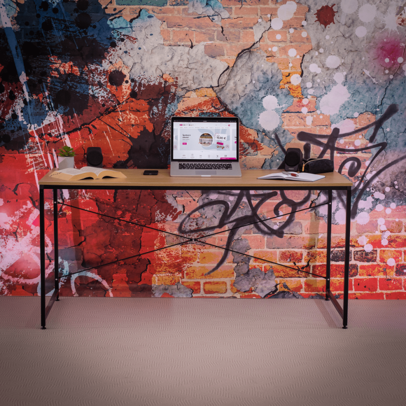 Pisalna miza, hrast/črna, 150x60 cm, MELLORA