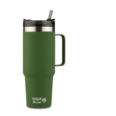 Cană termică cu pai, 900 ml, din oțel inoxidabil, verde închis, NAVA