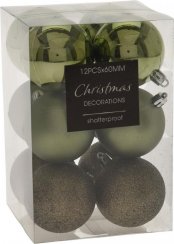 Ornament-Hängekugel 6 cm, 12er-Set, Kunststoff, grün