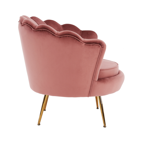 Sessel im Art-Deco-Stil, rosa Samtstoff/Gold-Chrom-Gold, NOBLIN