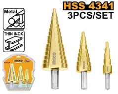 Burghiu cu trepte pentru metal cu suprafață din titan, set de 3 INGCO