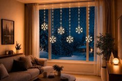 Ghirlandă MagicHome Crăciun, temporizator, fulgi de zăpadă, 96 LED-uri, alb cald, 8+5 funcții, 3,5 m, IP44