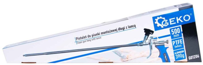 Pištoľ na montážnu penu teflónová, predĺžená tryska 50 cm, GEKO