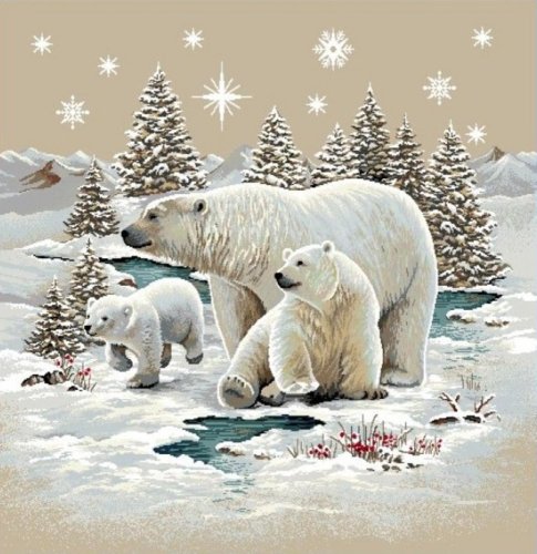 Gobelin-Kissenbezug, Weihnachts-EISBÄREN, 42x42cm