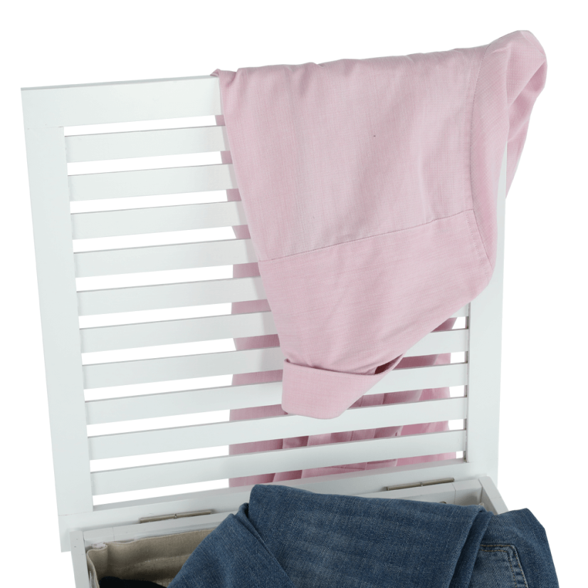 Wäschekorb, lackierter Bambus/weiß/beige, BASKET