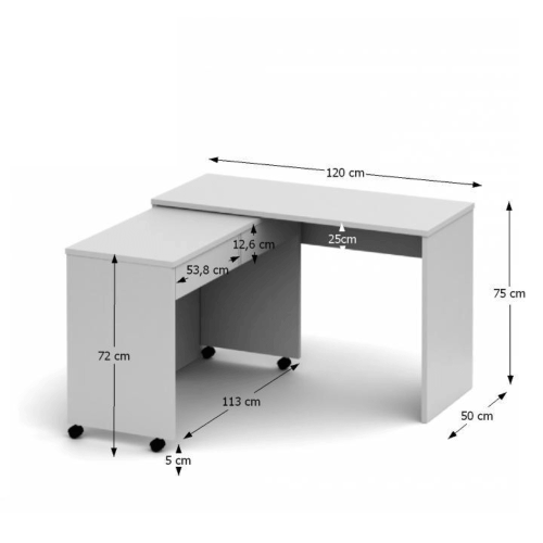 Zložljiva PC miza s predali, bela, VERSAL NOVO