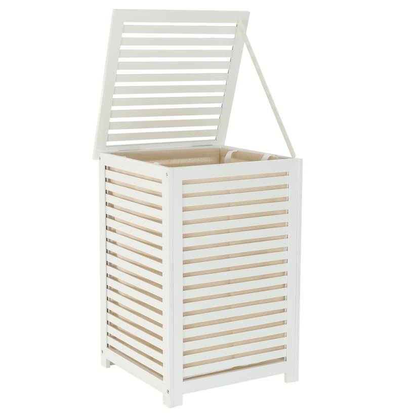 Wäschekorb, lackierter Bambus/weiß/beige, BASKET