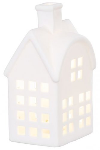 MagicHome Dekoration, Haus, LED, weiß, Porzellan, 8,7x7,3x15,3 cm