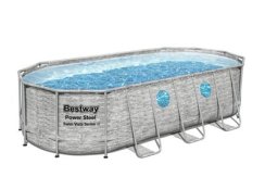 Pool Bestway® Power Steel Vista, Vista Series, 56716, 5,49x2,74x1,22 m, filter, črpalka, lestev, ponjava, razpršilnik ChemConnect™, lepilni obliž, 5,49x2,74x1,22 m