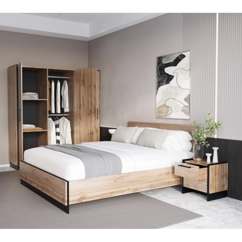 Nachttisch, 2er-Set, Wotaneiche/Schwarz, AMONI 2S