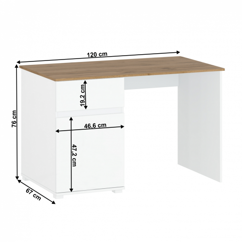 PC stůl 1D1S/120, bílý lesk/dub wotan, VILGO