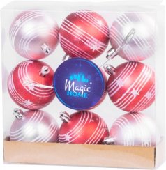 MagicHome karácsonyi labdák, 9 db, piros-rózsaszín, matt, díszítéssel, karácsonyfára, 6 cm