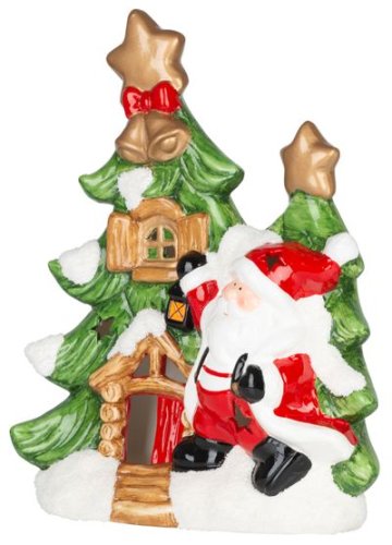 Božični okras MagicHome, Drevo z Božičkom, LED, terakota, 2xAAA, 27,3x11x34 cm