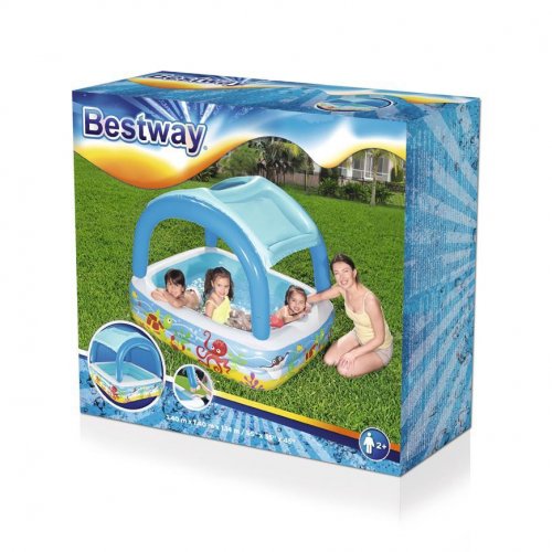 Bestway® 52192 Pool, Korallenriff, Kinder, aufblasbar, mit Überdachung, 1,47 x 1,47 x 1,22 m