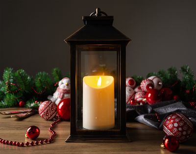Lucerna MagicHome Vánoce, LED, 3xAAA, plast, hnědo-měděný, 14x14x33 cm