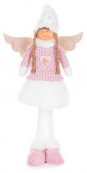 Figura MagicHome Crăciun, Înger cu fustă albă, material, roz-alb, 29x13x59 cm