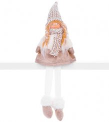 Božićna figura MagicHome, Djevojčica s cilindrom, tkanina, smeđe-bijela, 17x12x54 cm